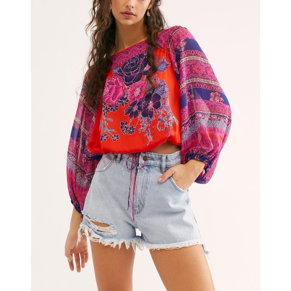 NWT Free People Blue Nile Printed Top / Pop Combo